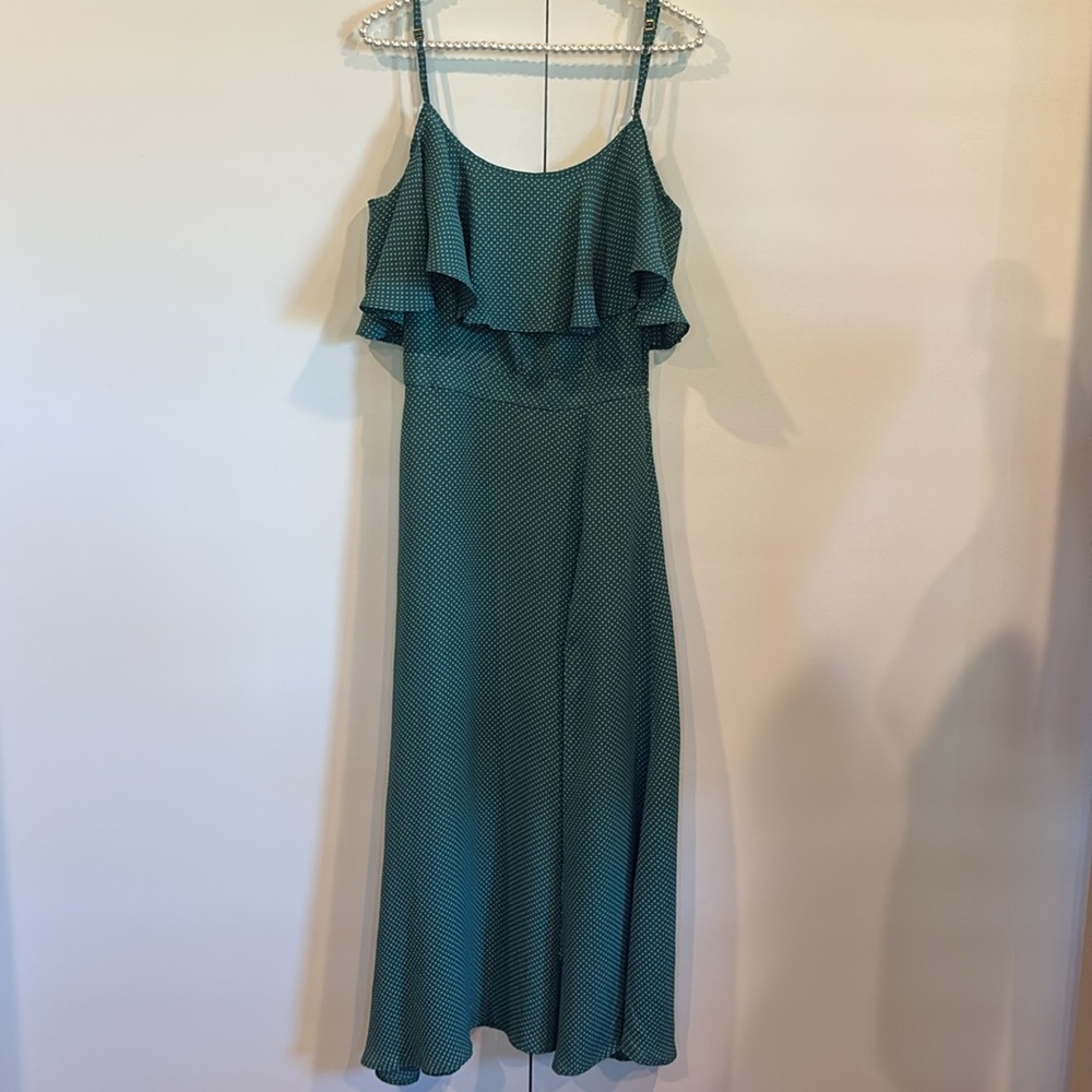 Flynn Skye Green Small Polka Dot Off The Shoulder Midi Dress Size Small